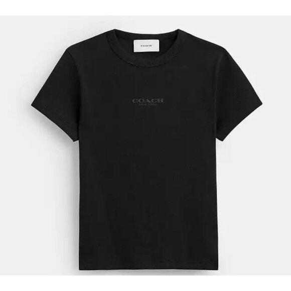 NWT Coach Black 100% Cotton Ribbed  Spellout  Short Sleeved T-Shirt M - Picture 1 of 5
